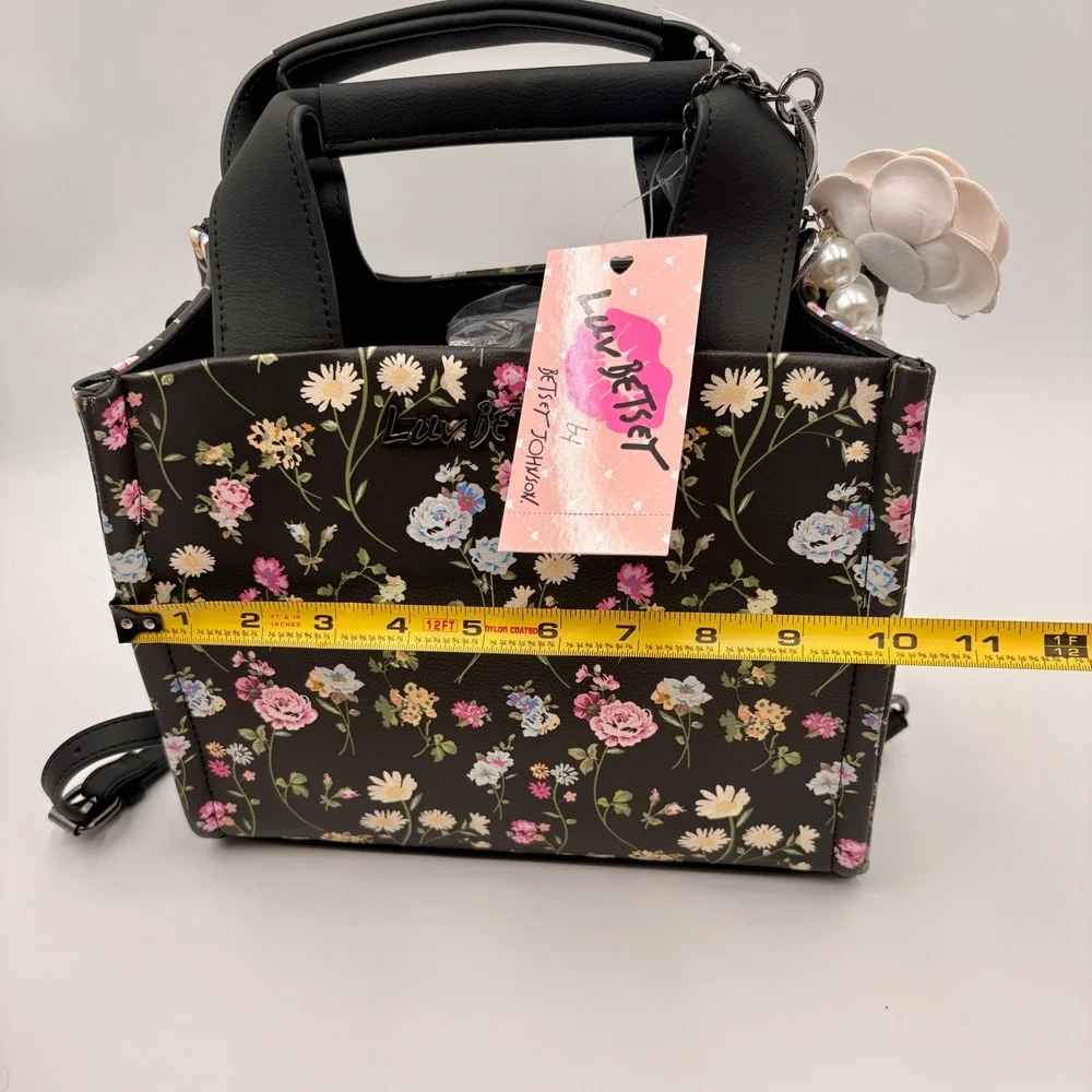 Luv Betsey by Betsey Johnson LBZION Black Floral‎ Satchel Crossbody Bag  NEW